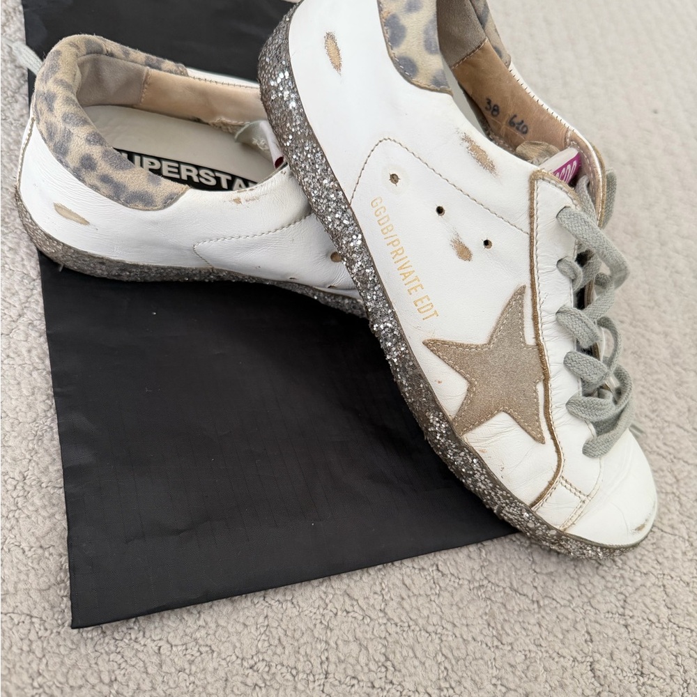 Golden Goose Women's White and Silver Glitter Sneakers
